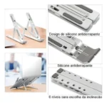 Base Suporte Para Pc Notebook Alumínio Portátil Articulado Dobrável Tablet Laptop Mesa Davely - Imagem 5
